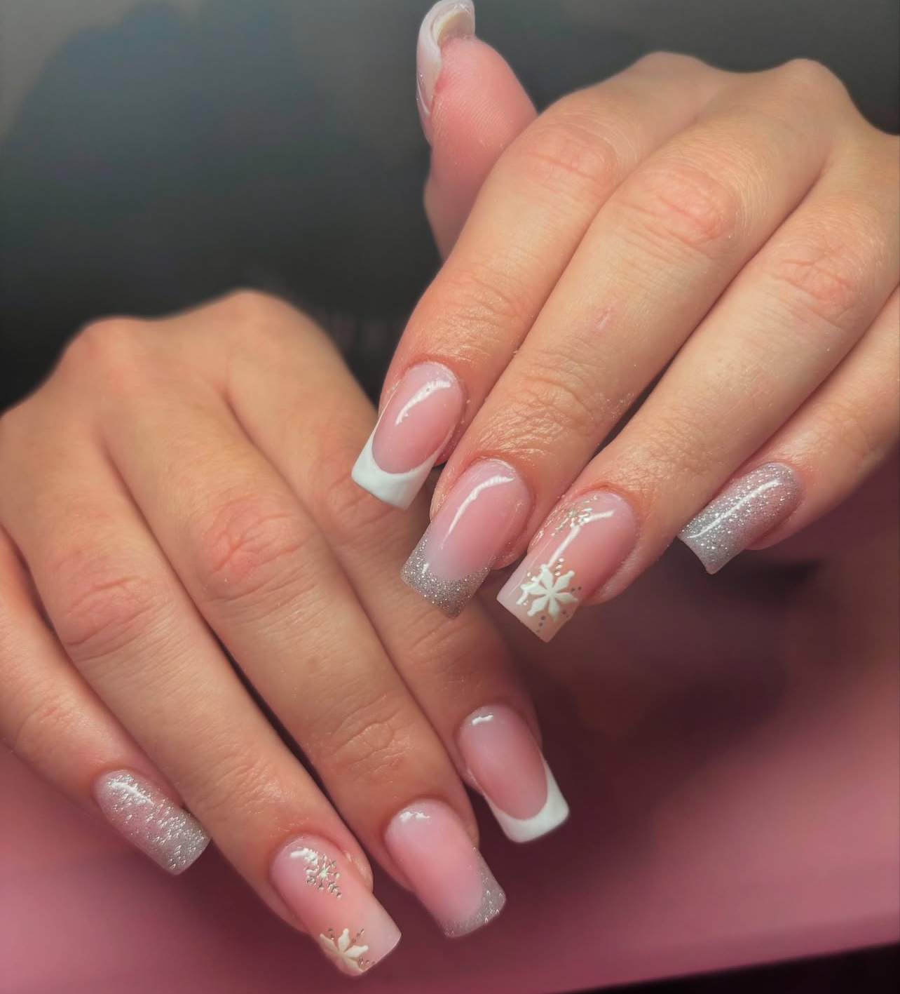 Witte french met glitter